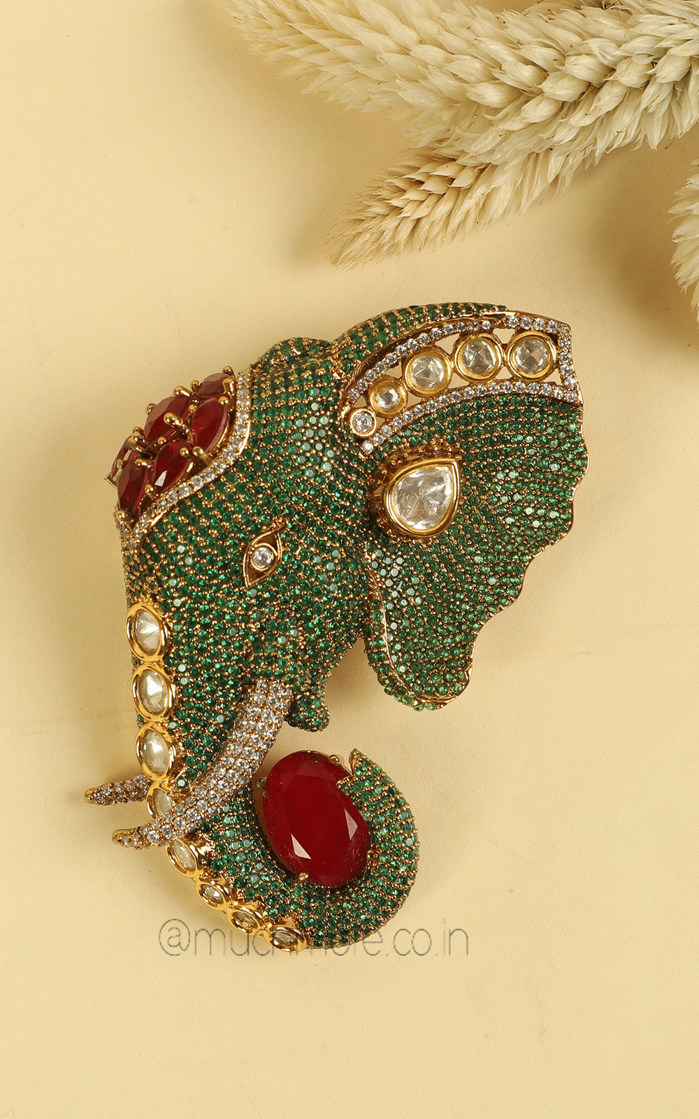 Elephant Truck Emerald Ruby Brooch Pin For Groom