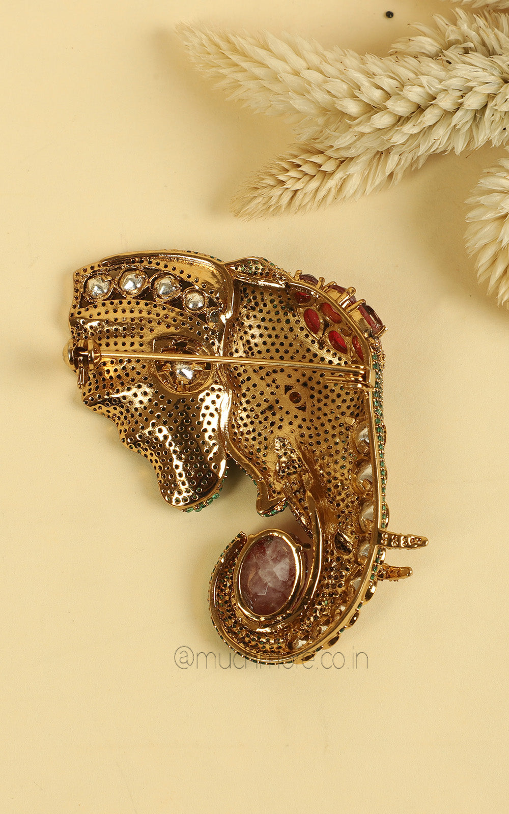 Elephant Truck Emerald Ruby Brooch Pin For Groom