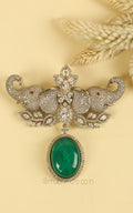 Elephant Face With Emerald Double Brooch For Men