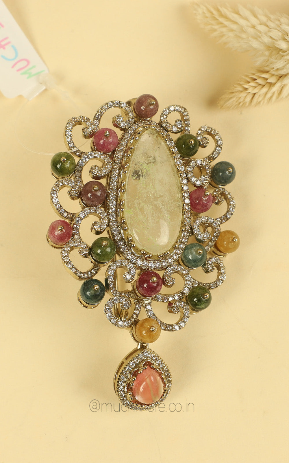 Antique Gold Tone Multi Color Exclusive Brooch Pin