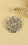 Silver Polish Round Dimaond Studded Brooch Pin