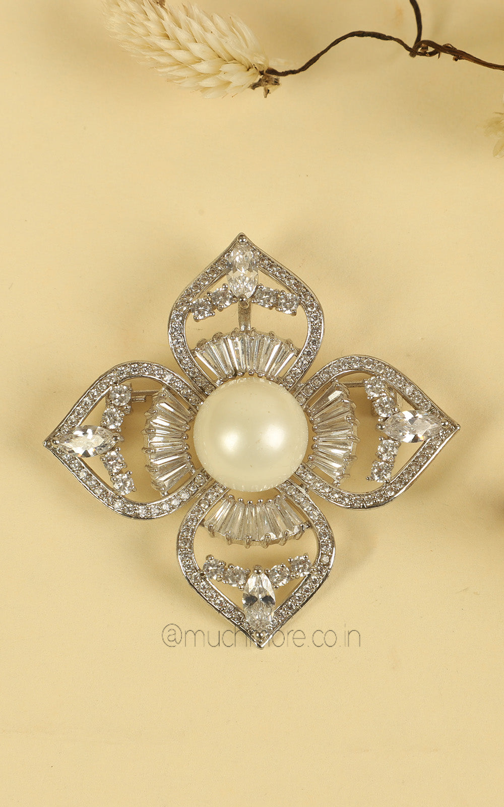 Buy Chimes Silver Plated Crystal Floral Brooch Pin Online