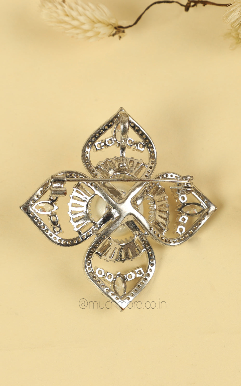 Buy Chimes Silver Plated Crystal Floral Brooch Pin Online