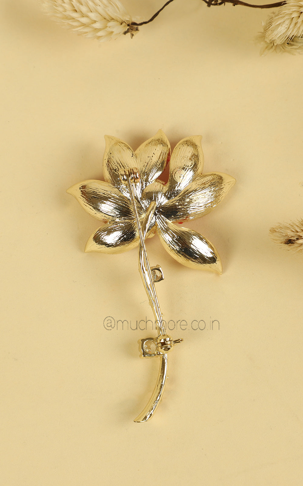 Red Hand Painted Lotus Flower Brooch Pin