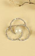 Baguette Diamond Studded Pearl Brooch For Women