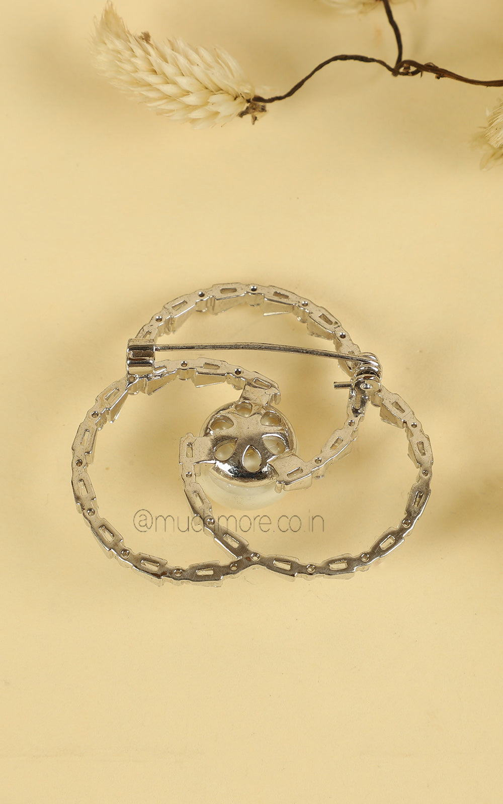 Baguette Diamond Studded Pearl Brooch For Women