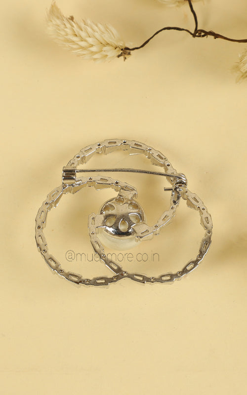 Baguette Diamond Studded Pearl Brooch For Women