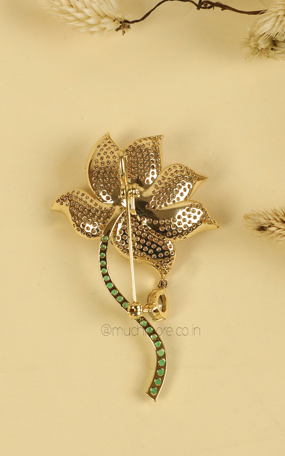 Exclusive Lotus Flower With Diamonds And Pearl In Gold Polish