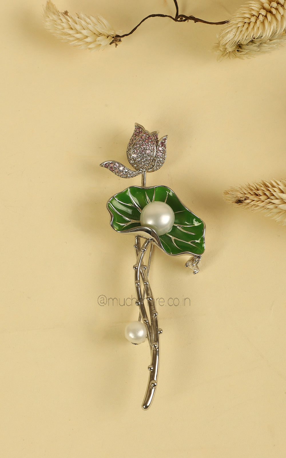 Unisex Silver Polish Lotus Flower Inspired Brooch