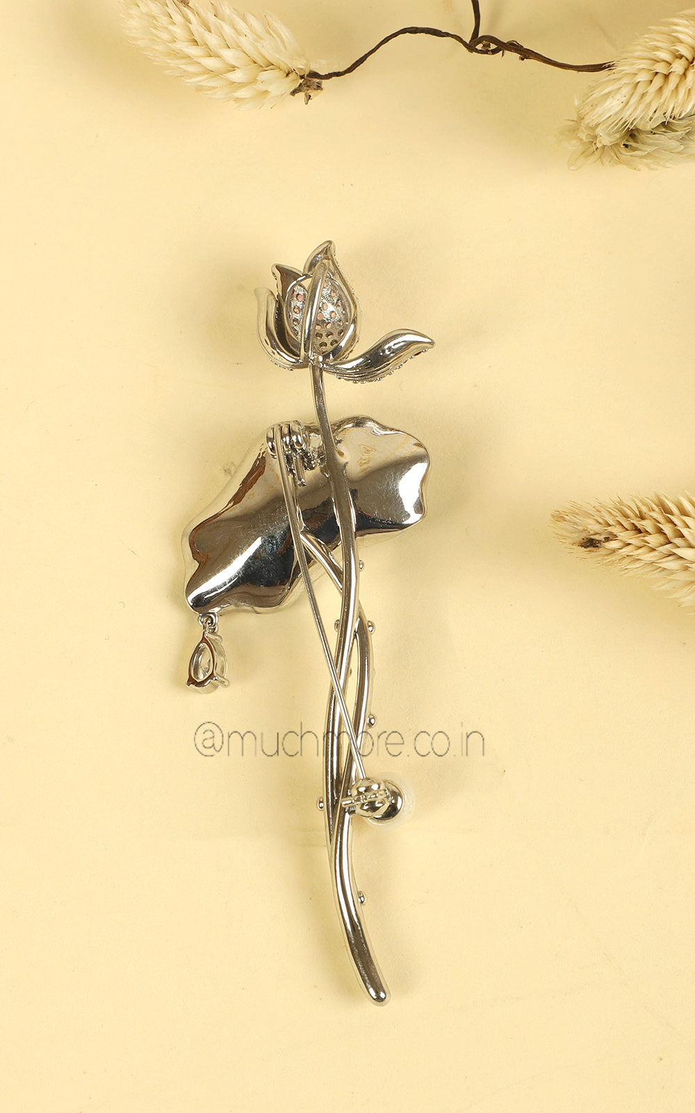 Unisex Silver Polish Lotus Flower Inspired Brooch