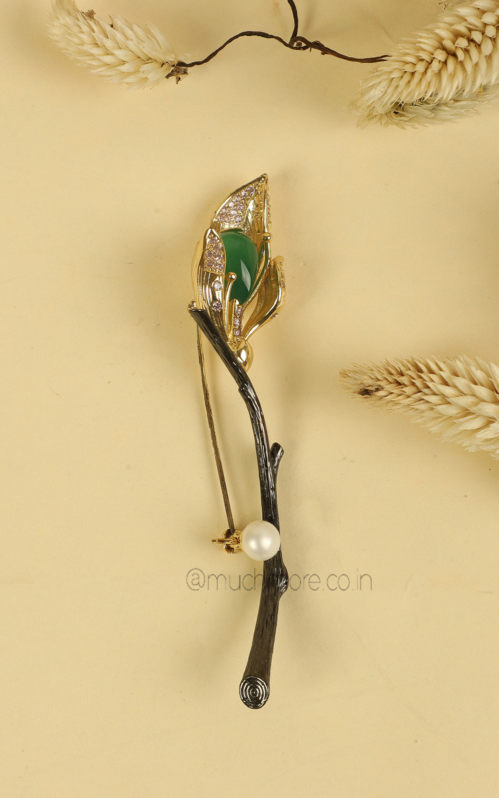 Magnolia Flower Brooch Pin Made With Cubic Zirconia