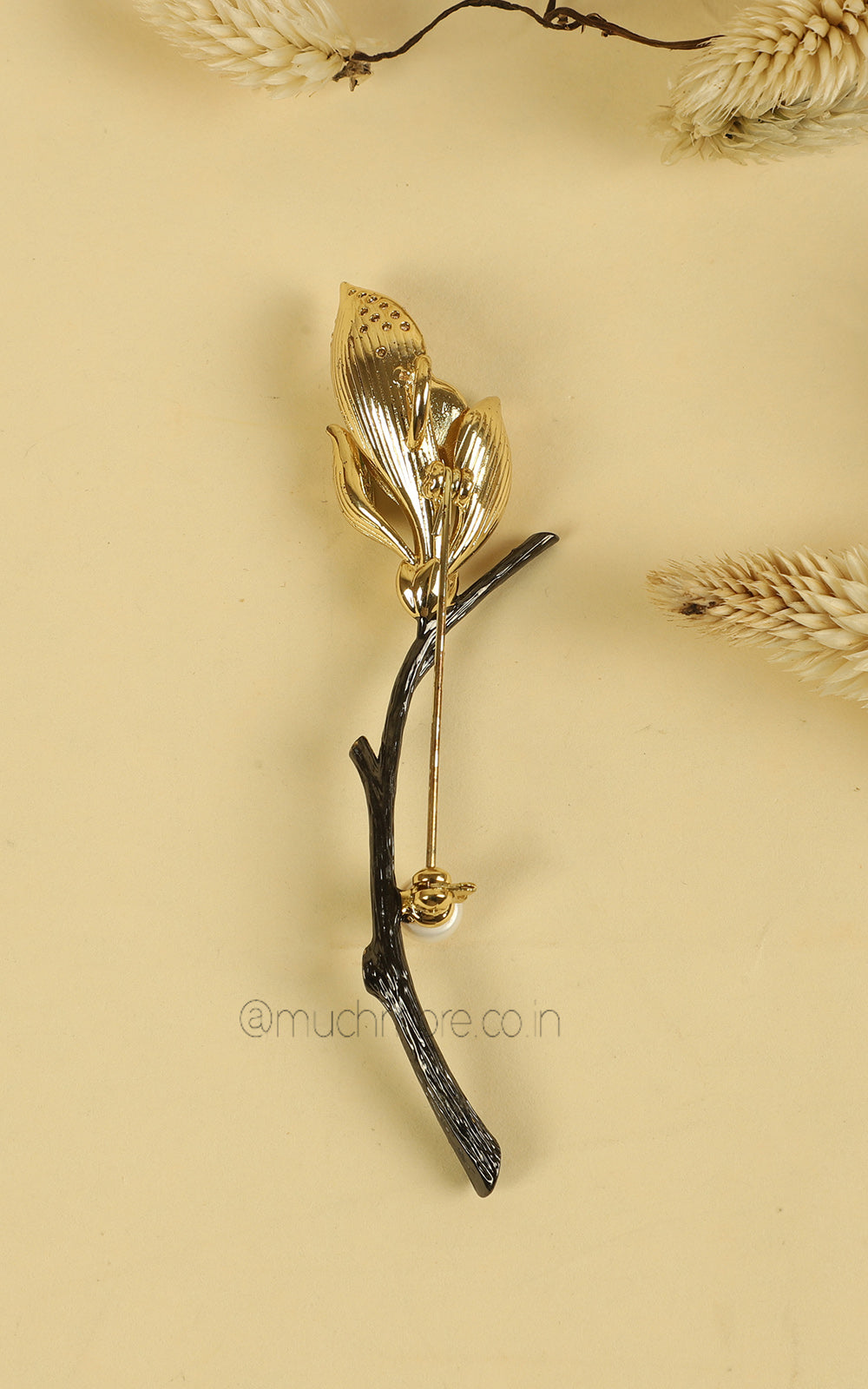 Magnolia Flower Brooch Pin Made With Cubic Zirconia