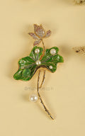 Enchanting Lotus Brooch With White Pearl & CZ