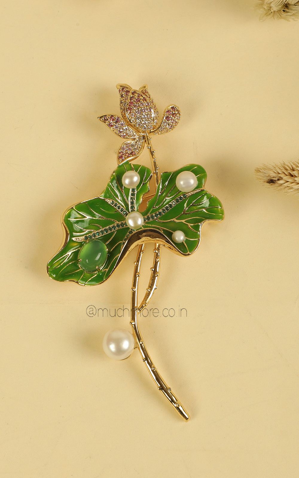 Enchanting Lotus Brooch With White Pearl & CZ