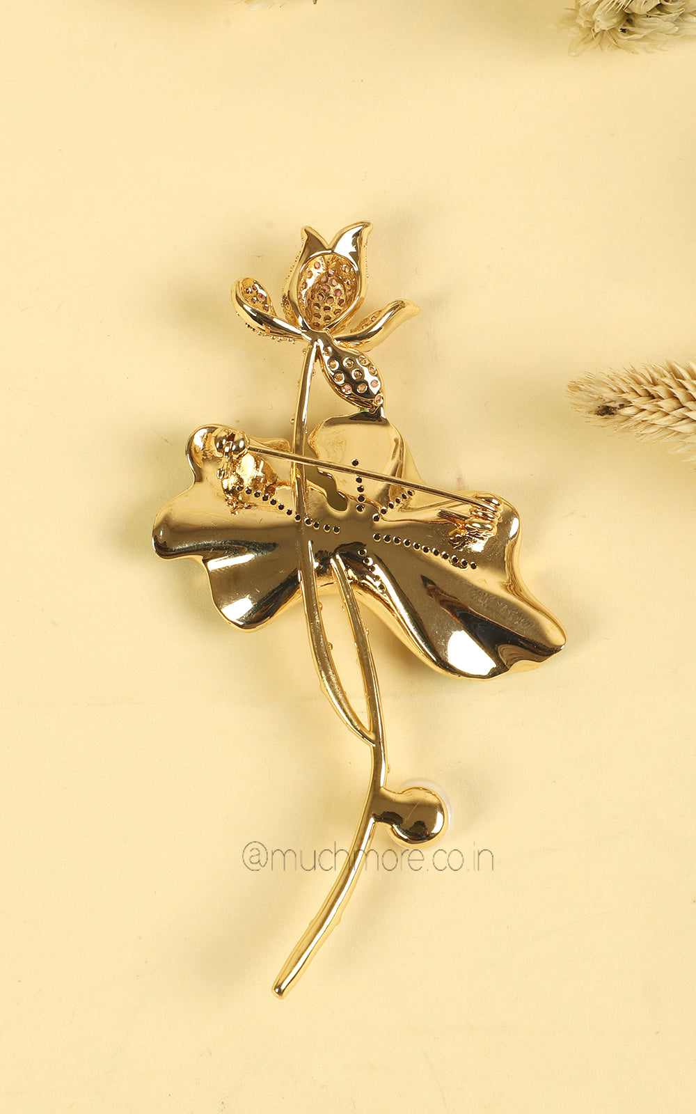 Enchanting Lotus Brooch With White Pearl & CZ