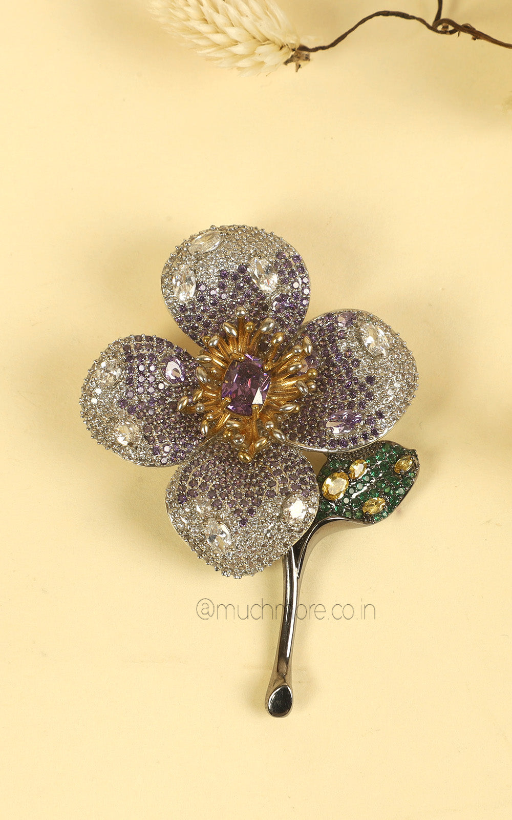 Exquisite Nature Inspired Amethyst and Diamond Floral Brooch
