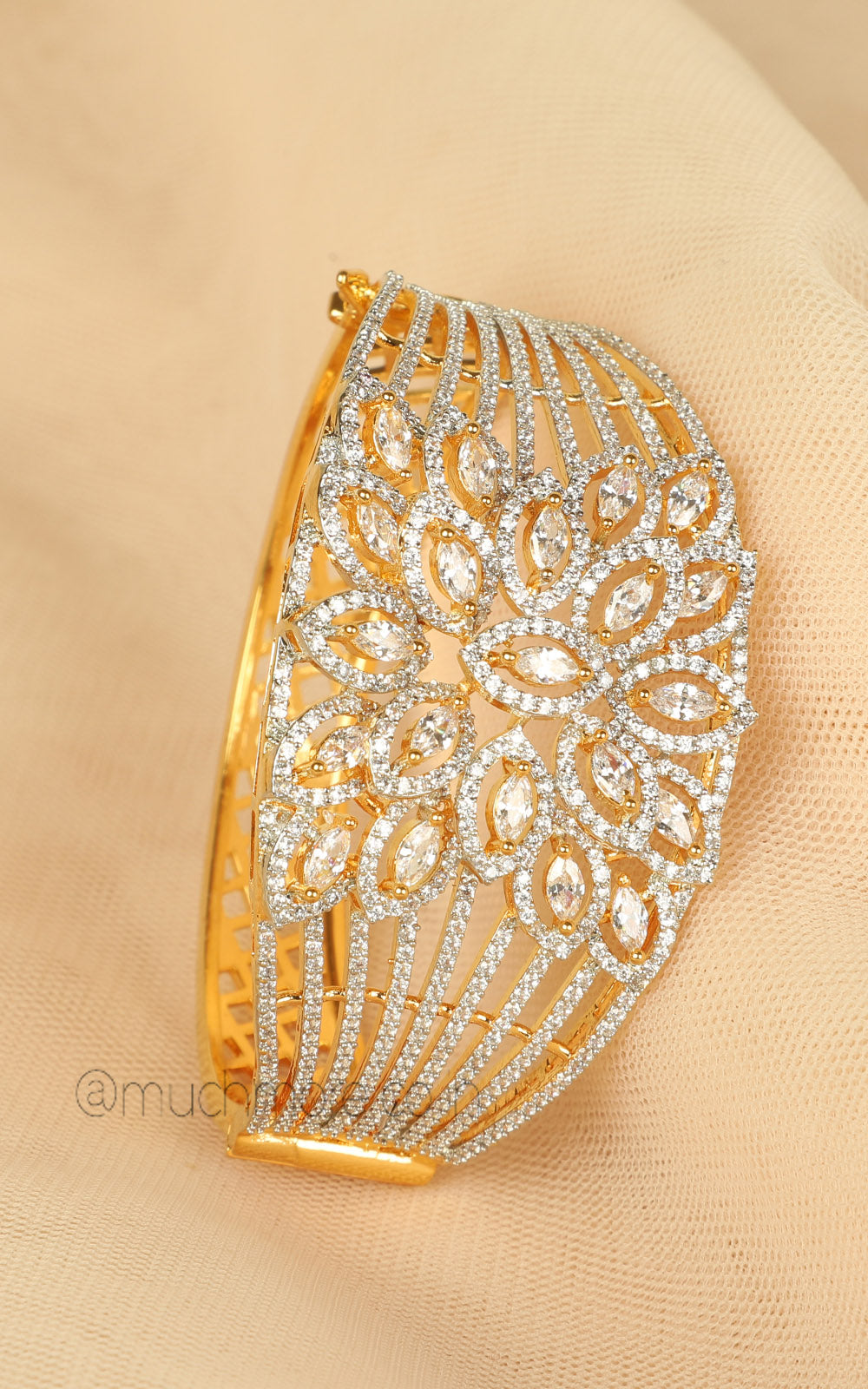 Buy Gold Polish Braided Kada Style Bracelet with Diamond Detailing