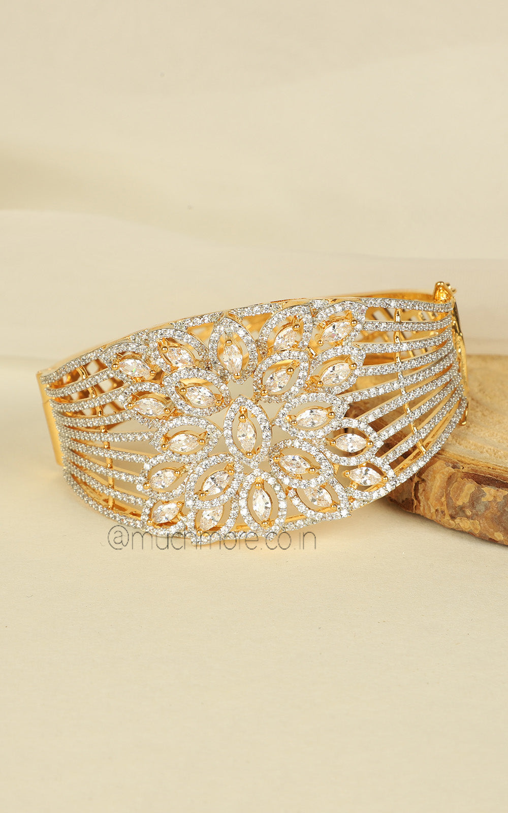 Buy Gold Polish Braided Kada Style Bracelet with Diamond Detailing