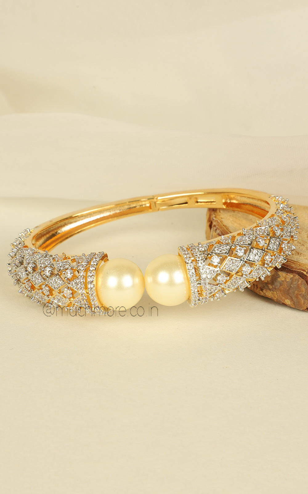 Pearl And Diamond Studded Designer Kada Bracelet