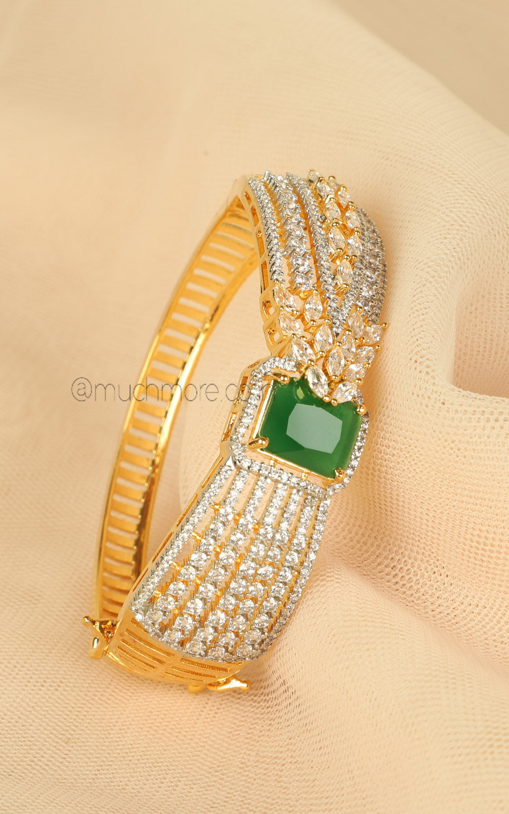 Gold Polish American Diamond Emerald Green Bracelet Online