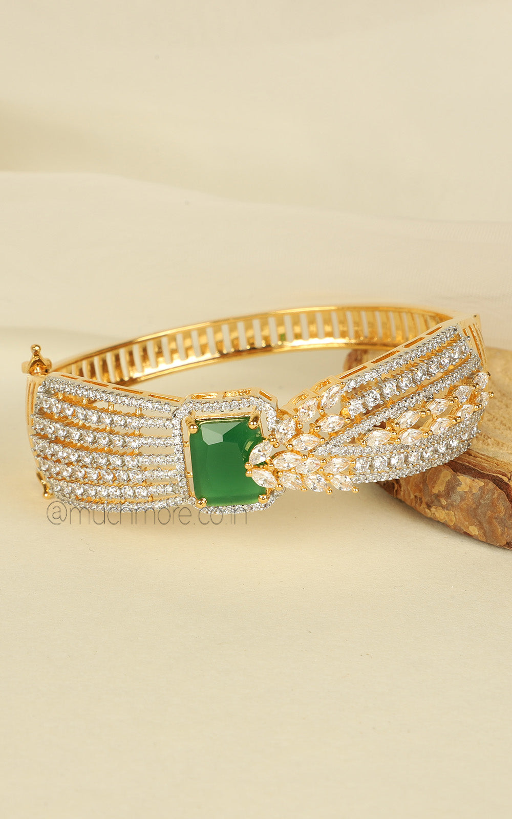 Gold Polish American Diamond Emerald Green Bracelet Online
