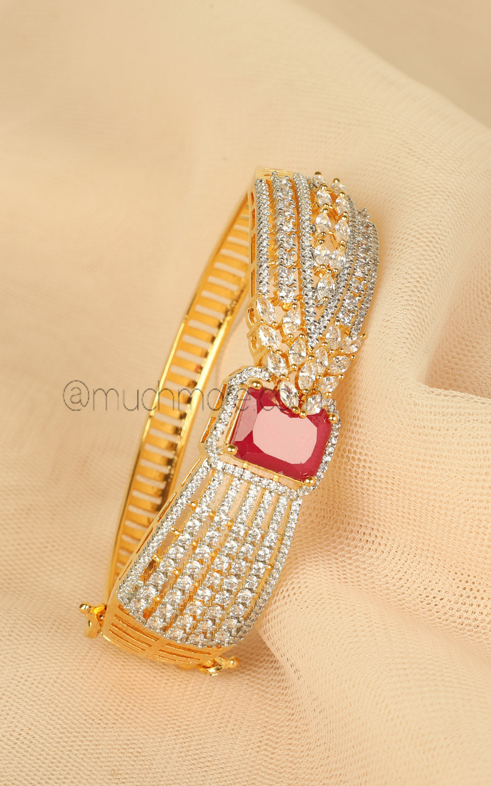 Gold Polish American Diamond Ruby Bracelet Online