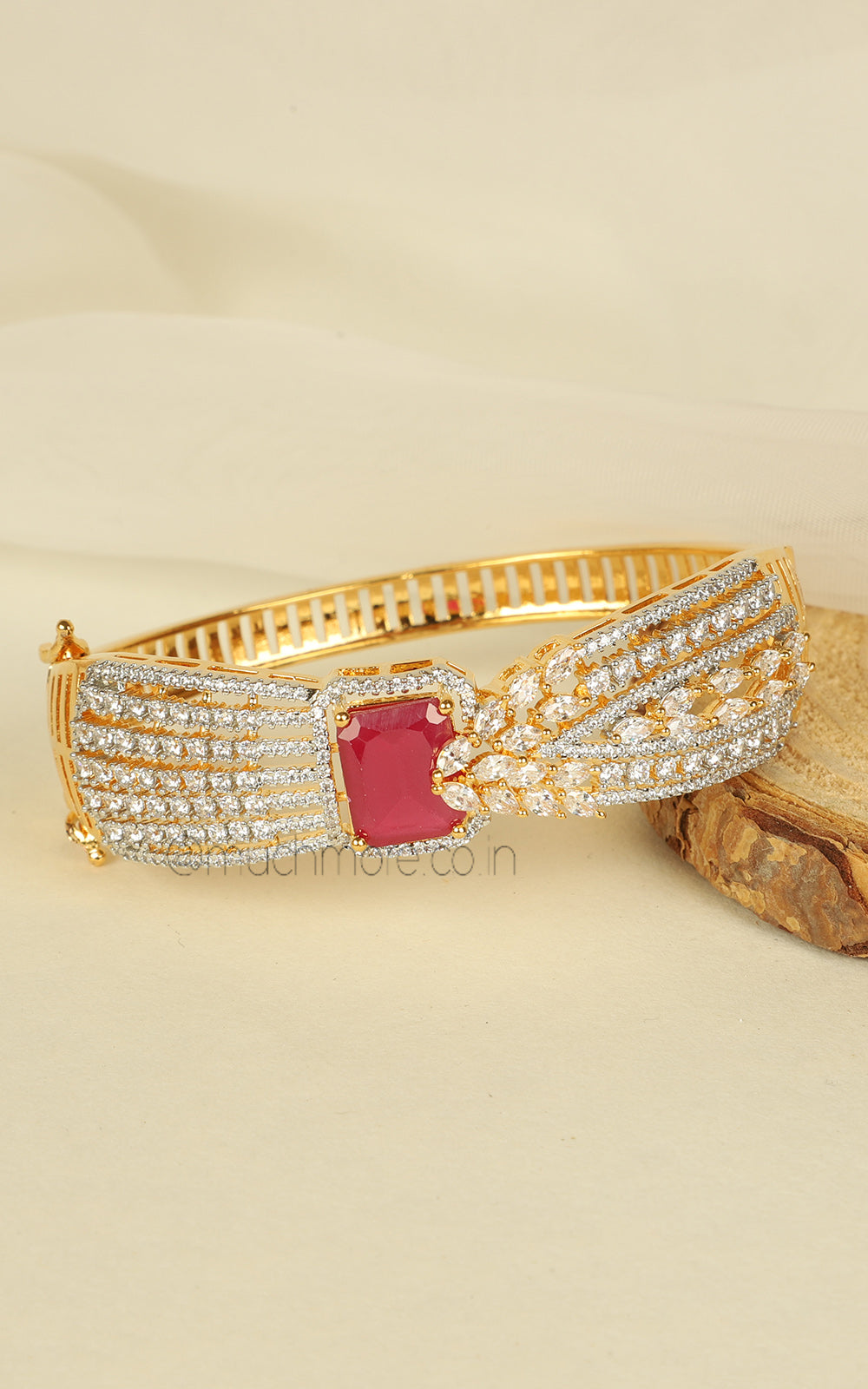 Gold Polish American Diamond Ruby Bracelet Online