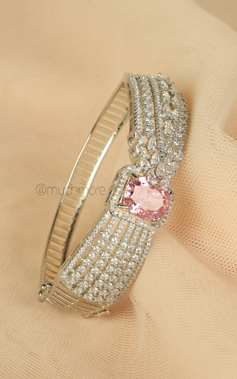 Silver Polish American Diamond Pink Bracelet Online