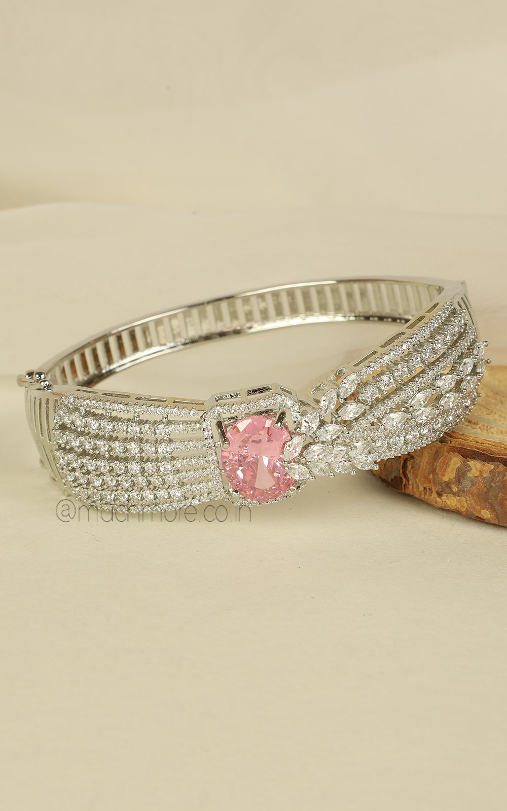 Silver Polish American Diamond Pink Bracelet Online
