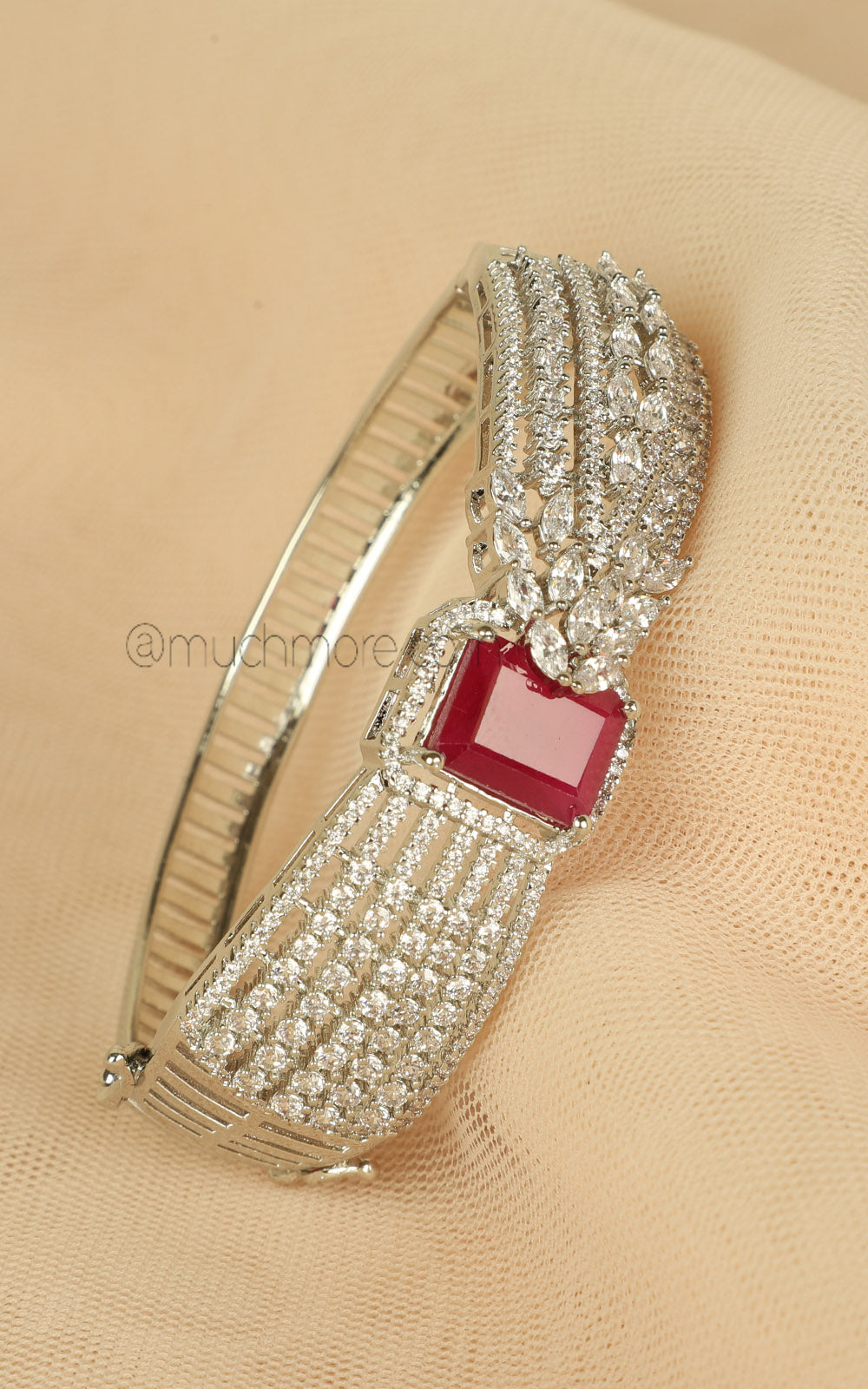 Silver Polish American Diamond Ruby Bracelet Online