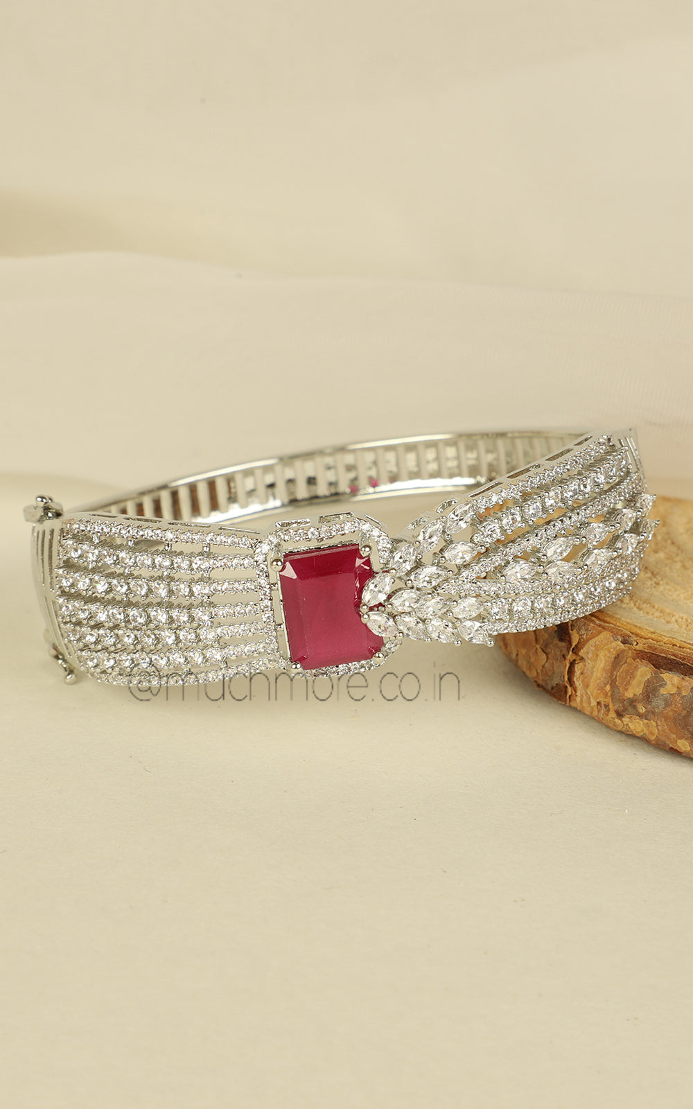 Silver Polish American Diamond Ruby Bracelet Online