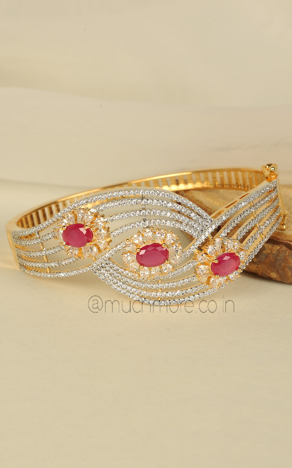 Gold Polish Ruby Diamond Side Openable Bracelet Online