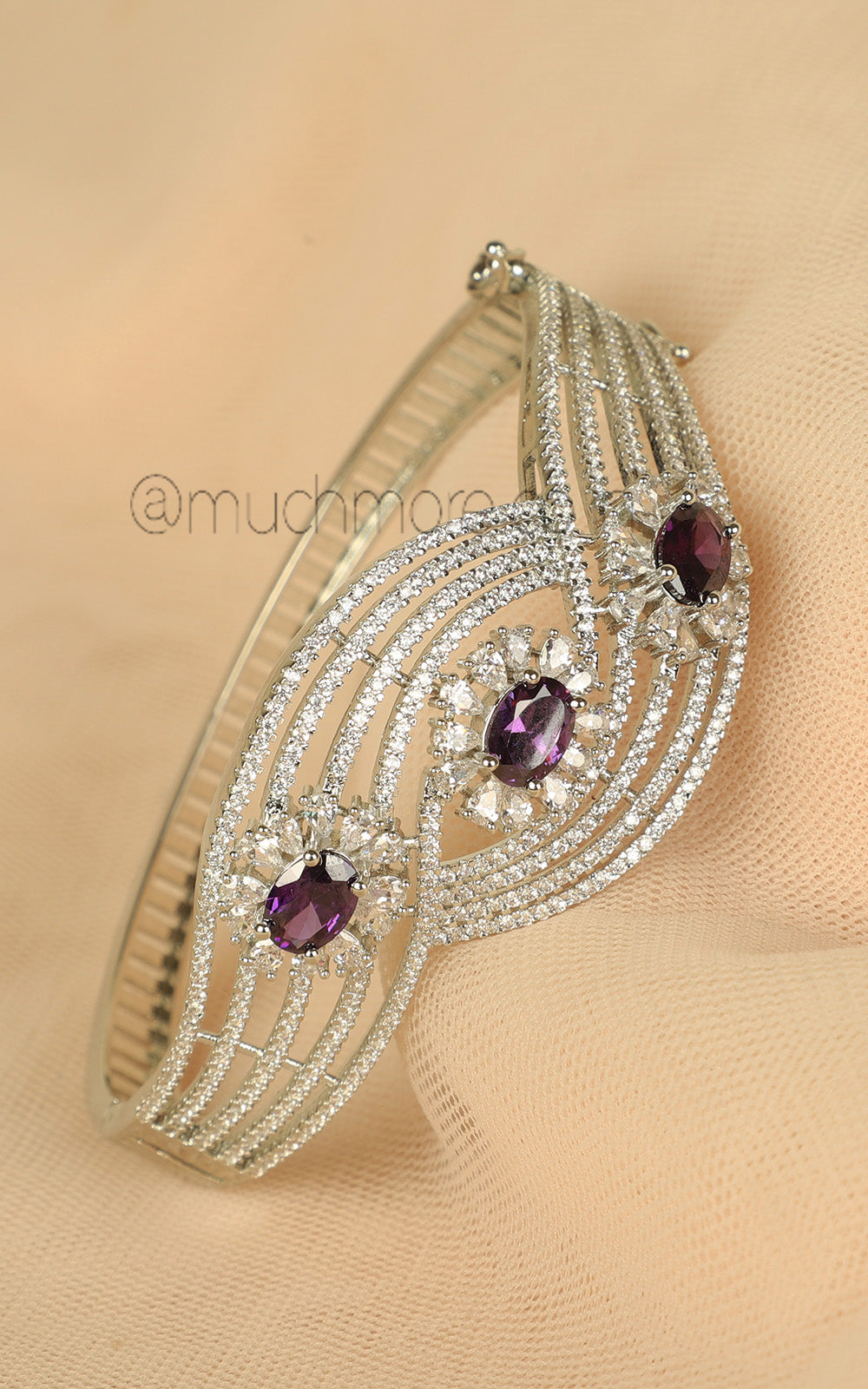 Silver Polish Purple Diamond Side Openable Bracelet Online