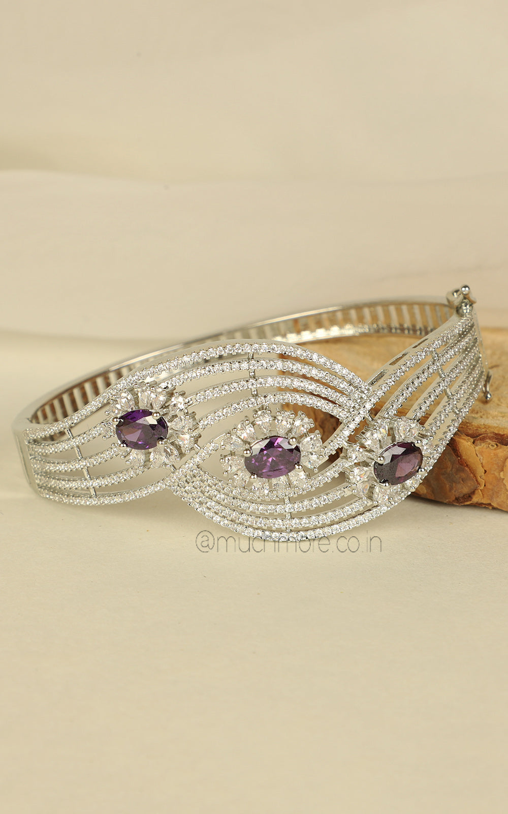 Silver Polish Purple Diamond Side Openable Bracelet Online