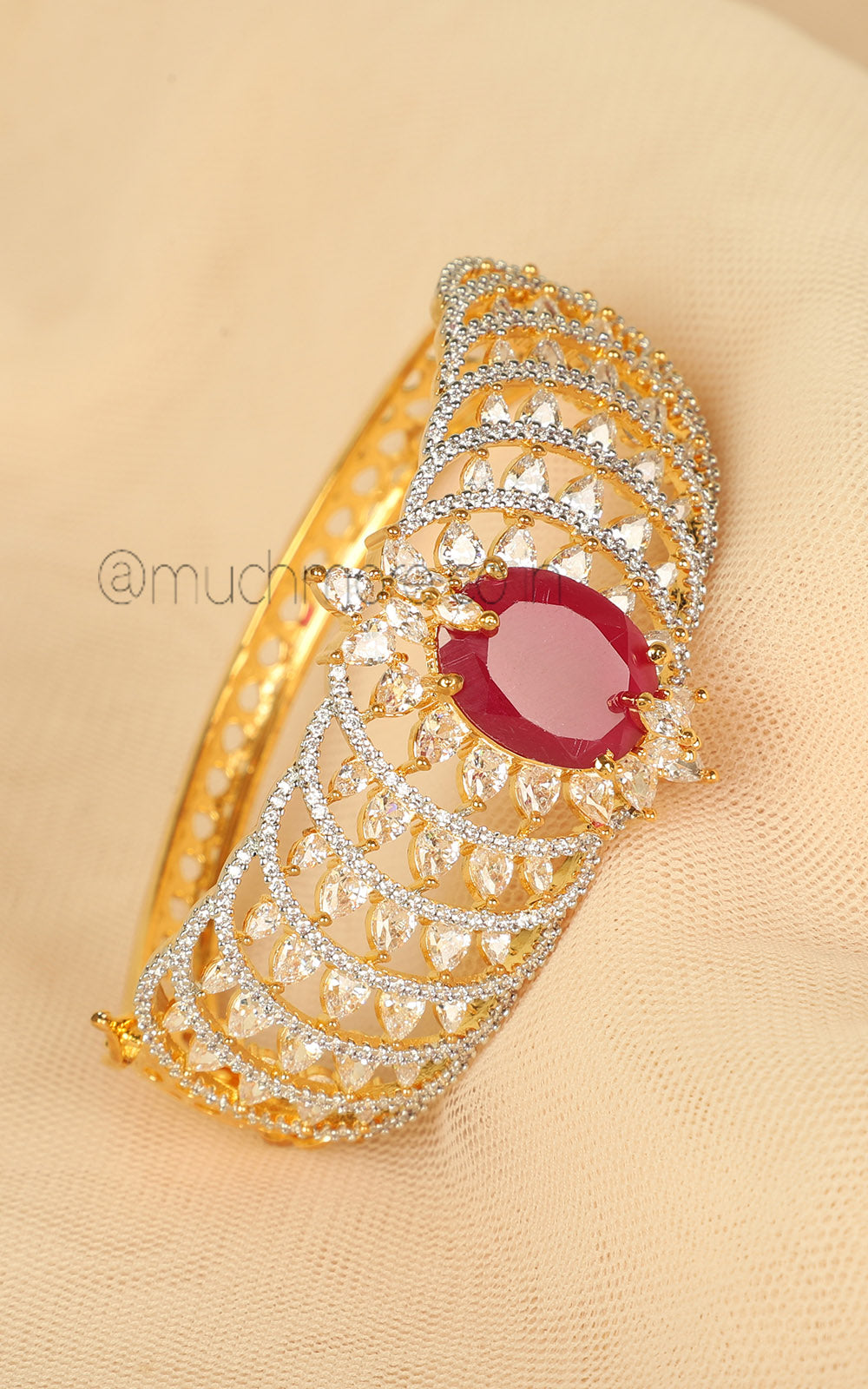 Buy Gold Polish Ruby Studded Women Kada Bracelet