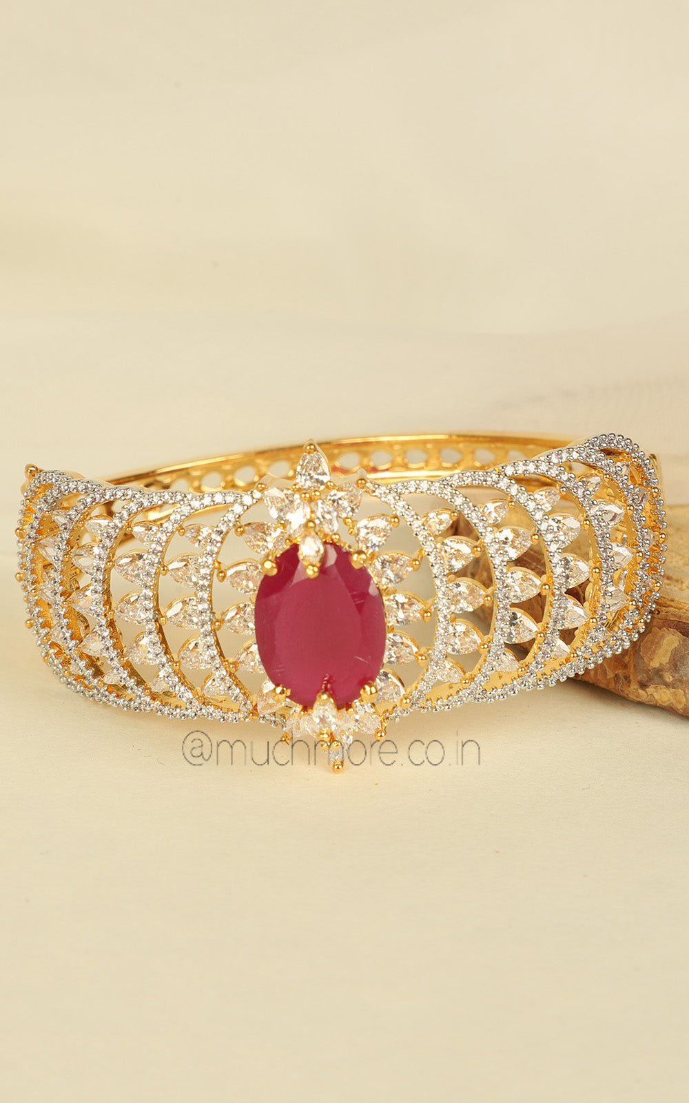 Buy Gold Polish Ruby Studded Women Kada Bracelet