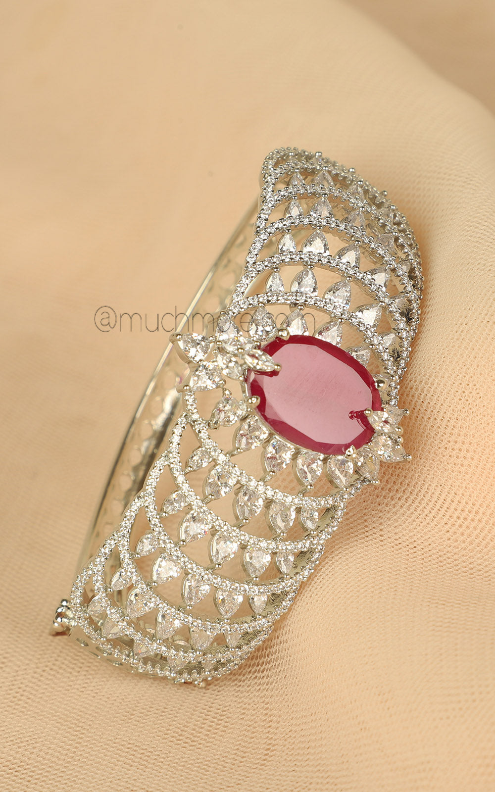 American Diamond Studded Women Bracelet With Ruby