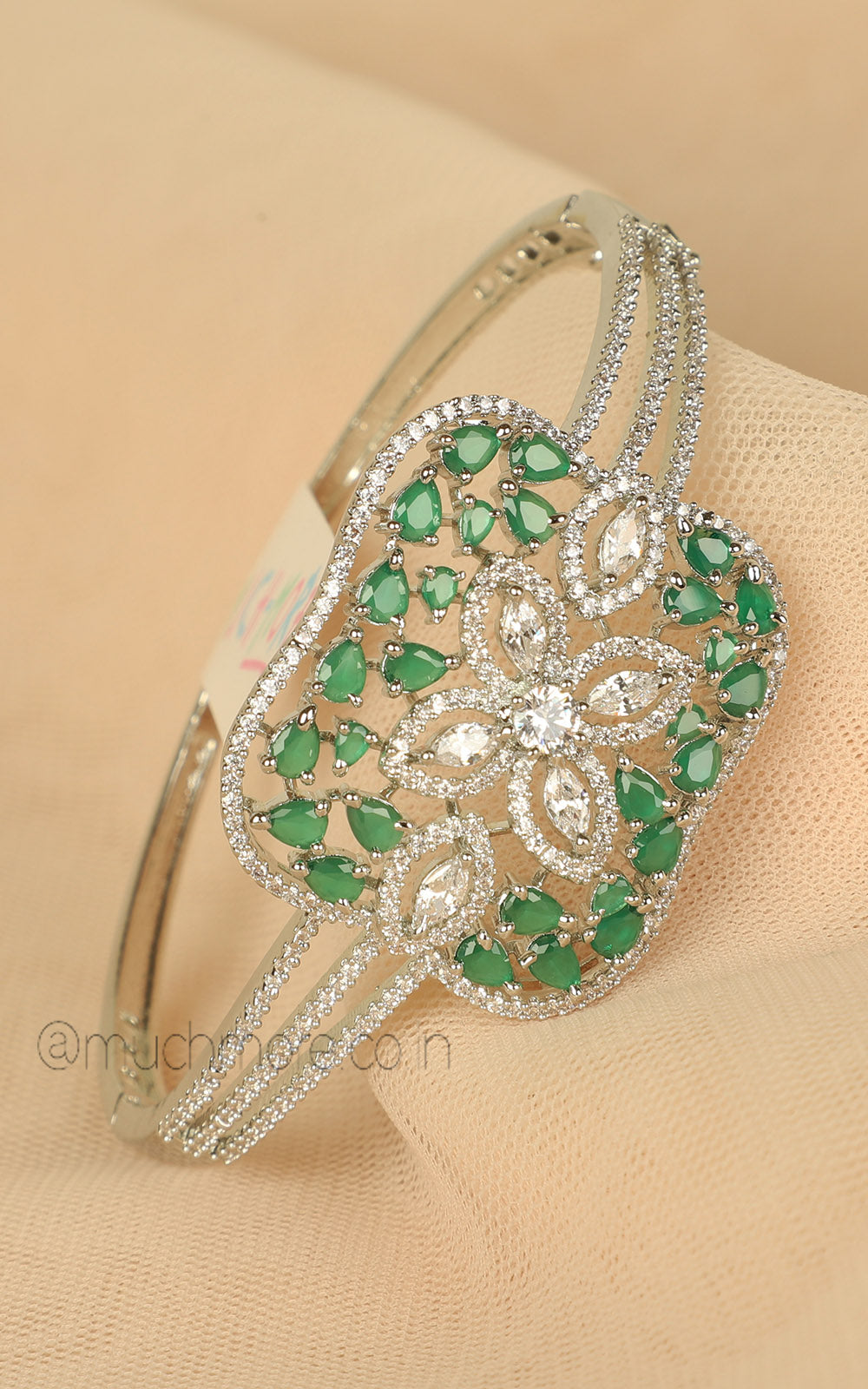 White Polish American Diamond With Emerald Green Bracelet
