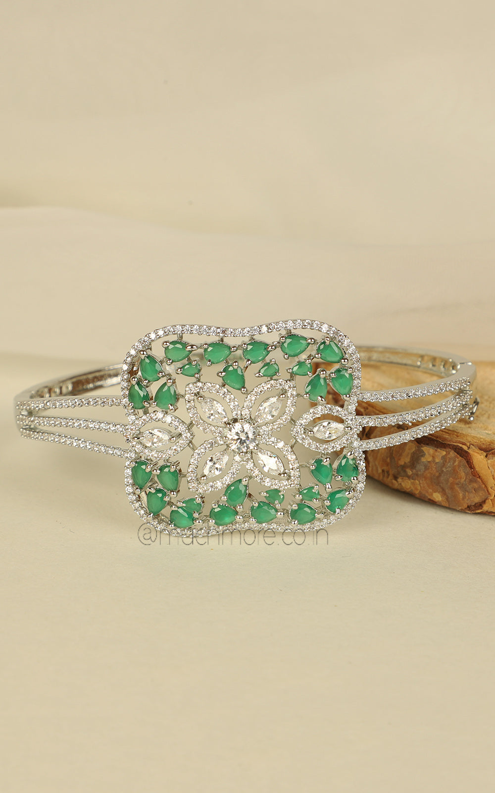 White Polish American Diamond With Emerald Green Bracelet