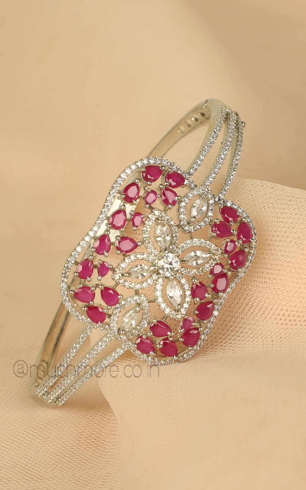 White Polish American Diamond With Ruby Bracelet