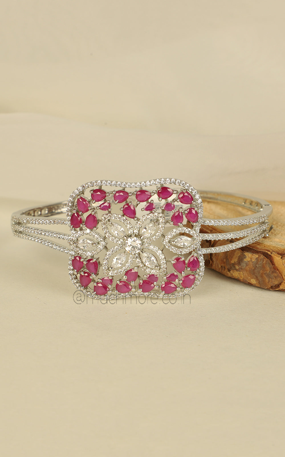 White Polish American Diamond With Ruby Bracelet