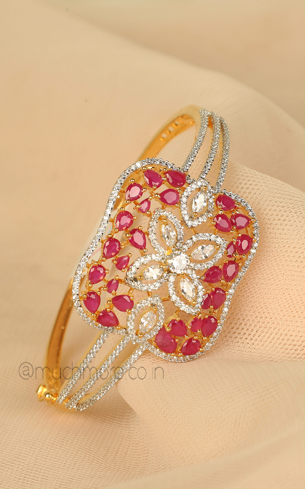 Latest Design American Diamond With Ruby Gold Polish Bracelet