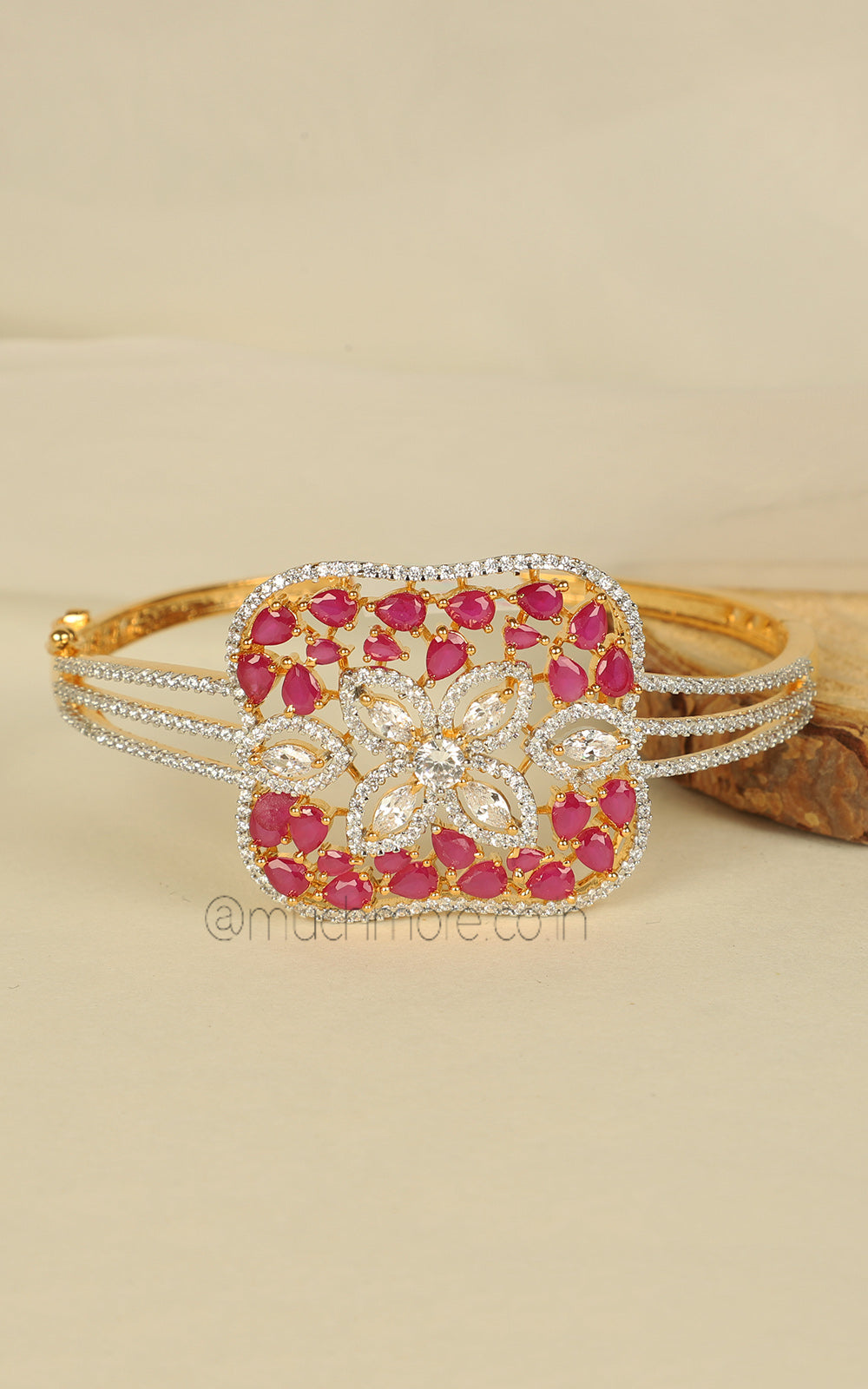 Latest Design American Diamond With Ruby Gold Polish Bracelet