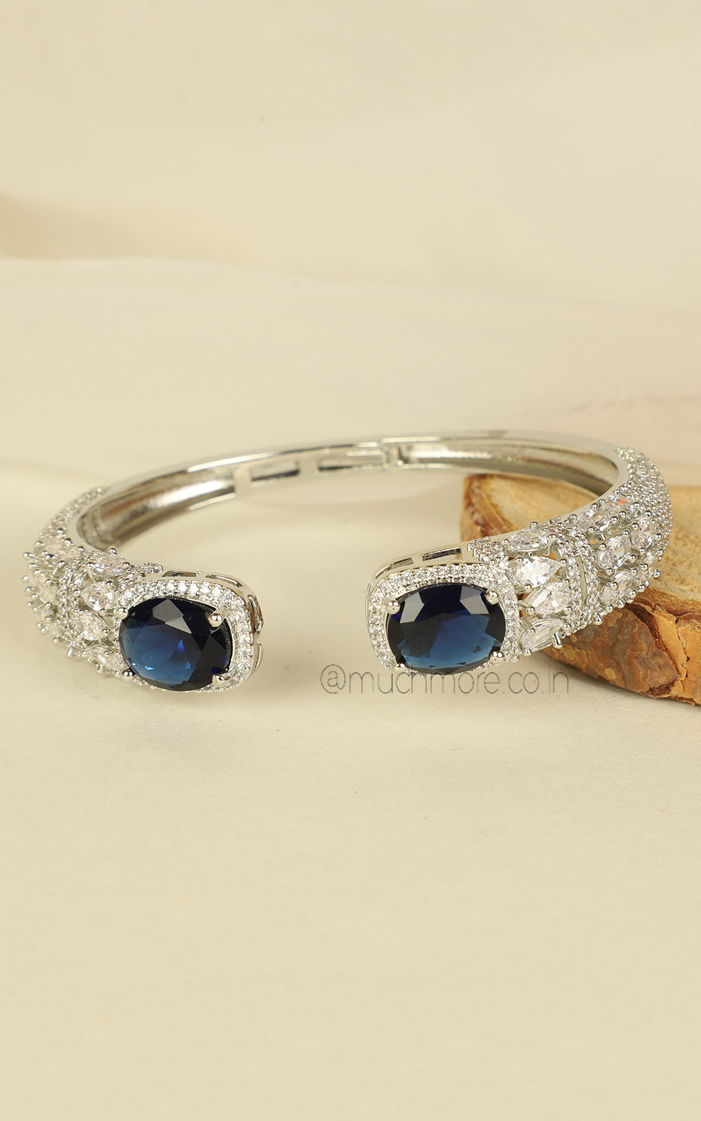 Slip On Style Silver Polish Diamond Studded Bracelet