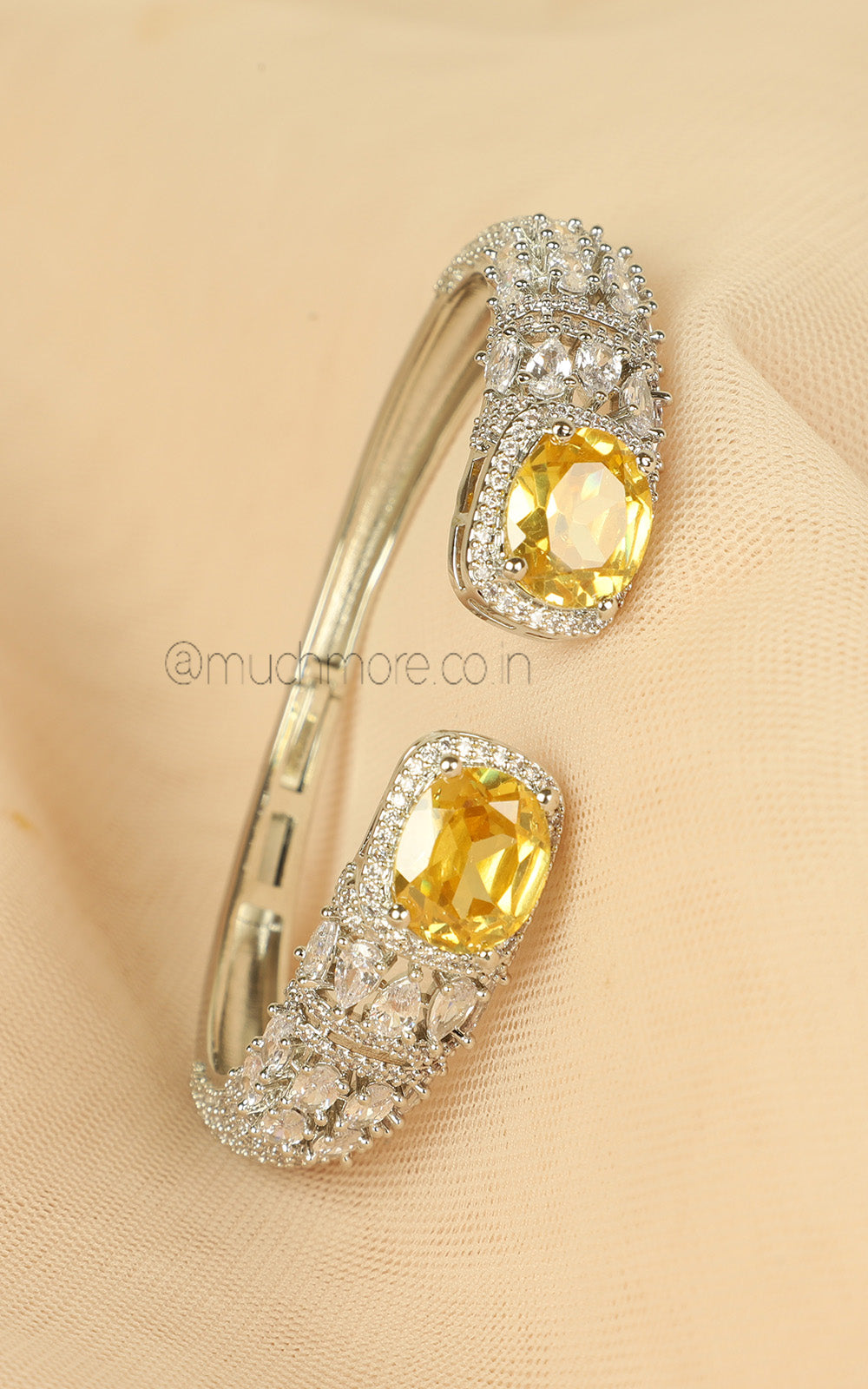 Slip On Style Silver Polish Yellow Diamond Studded Bracelet