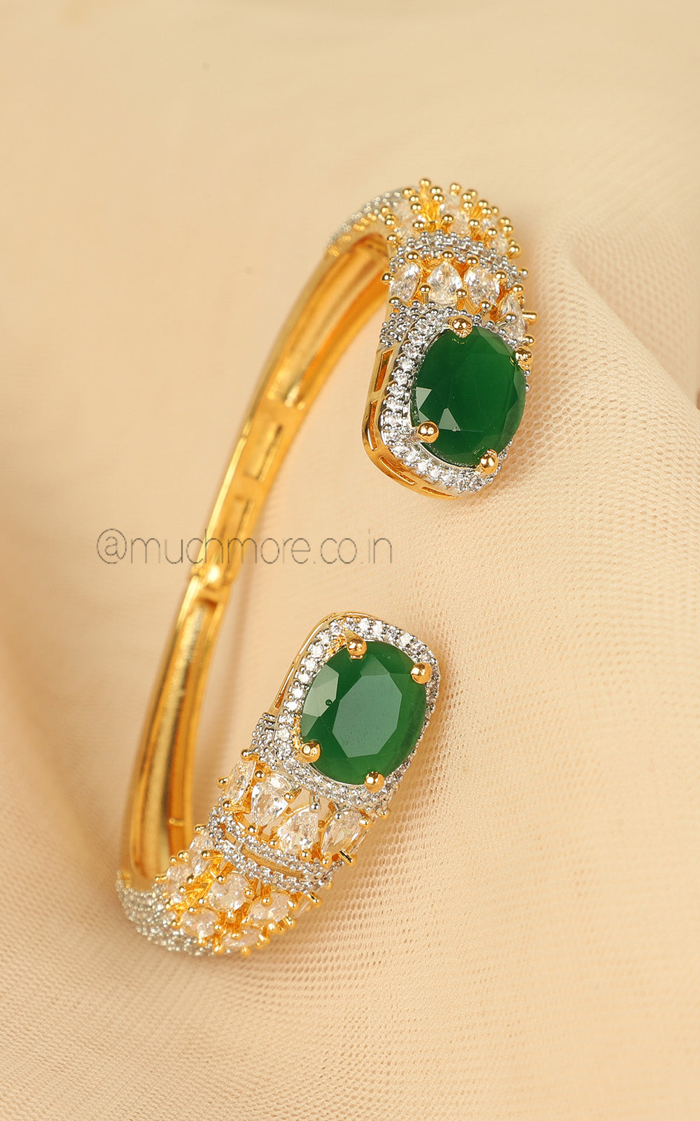 Slip On Style Gold Polish Emerald Diamond Studded Bracelet