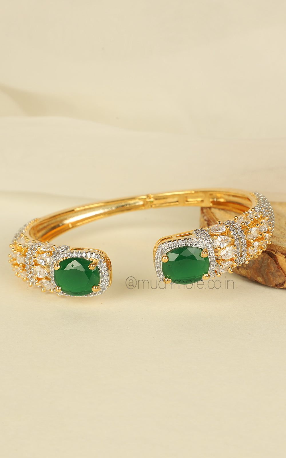 Slip On Style Gold Polish Emerald Diamond Studded Bracelet