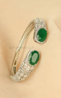 Slip On Style Silver Polish Emerald Diamond Studded Bracelet