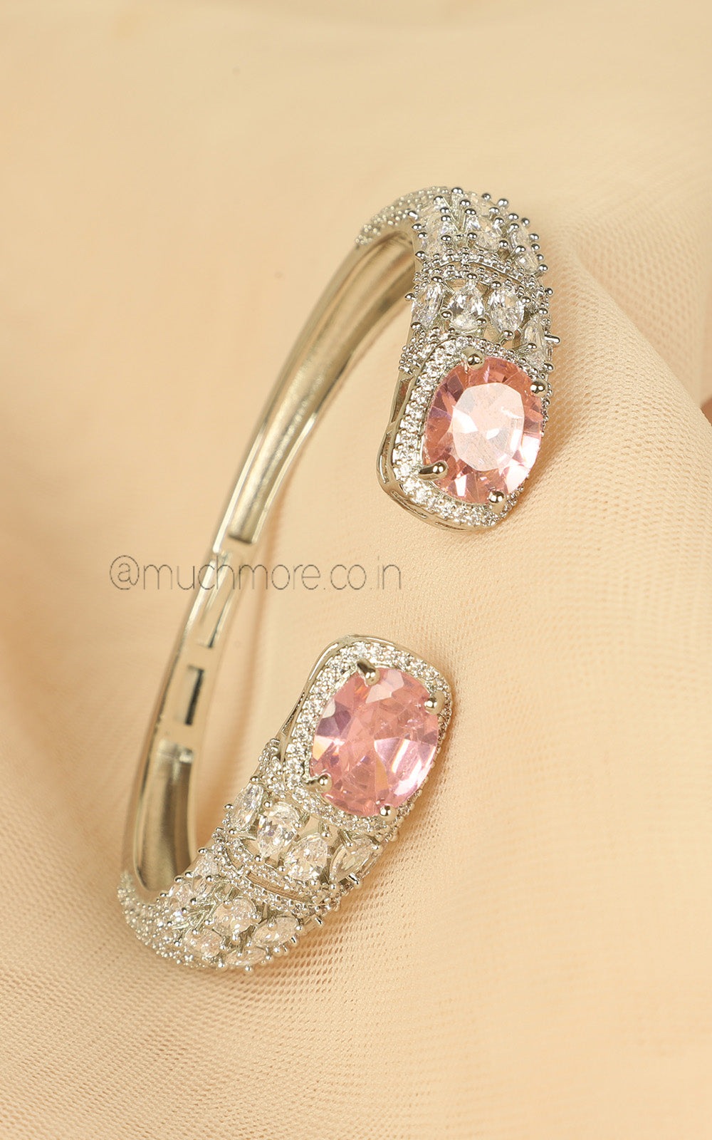 Stylish Silver Polish Soft Pink Diamond Studded Bracelet