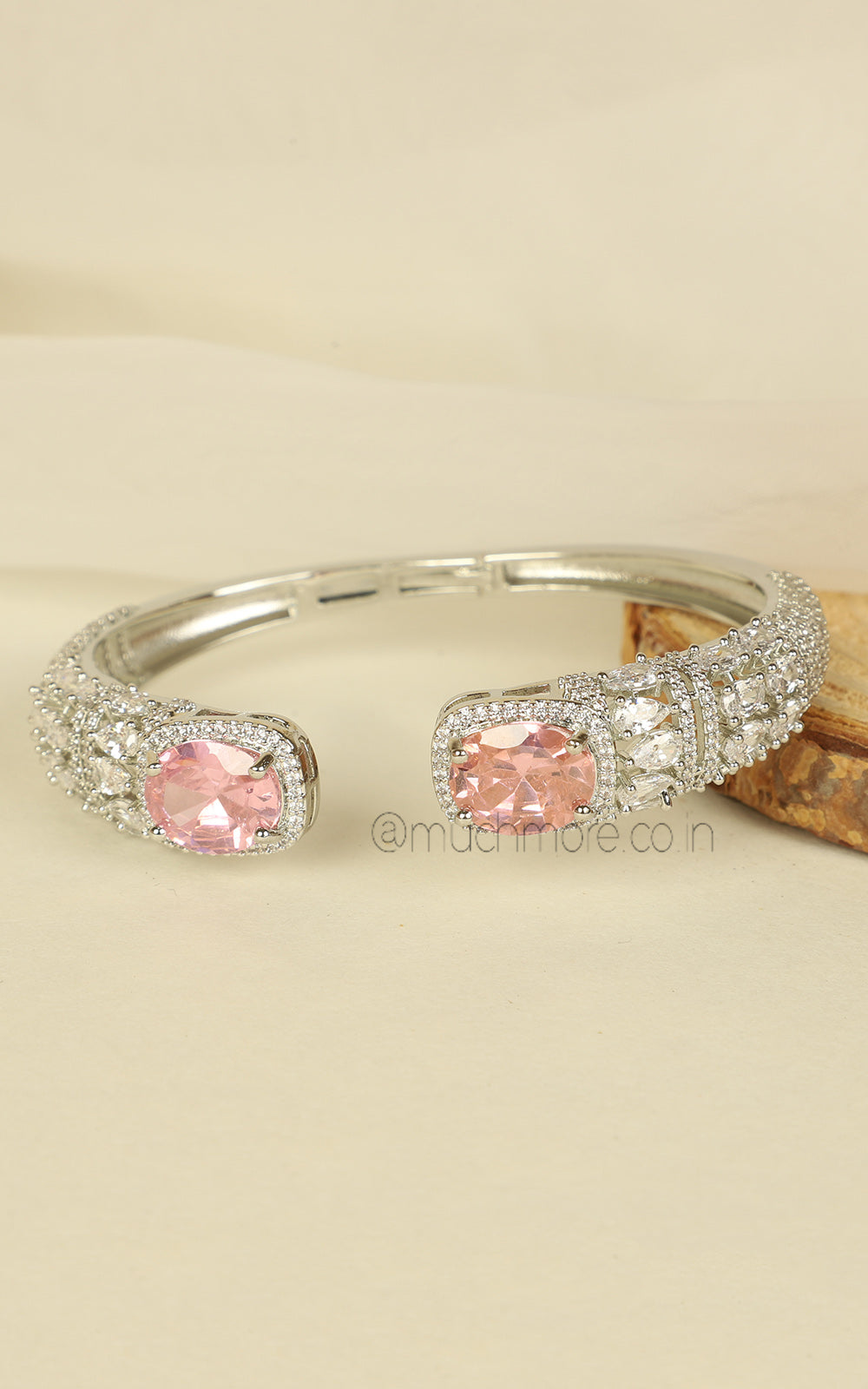 Stylish Silver Polish Soft Pink Diamond Studded Bracelet